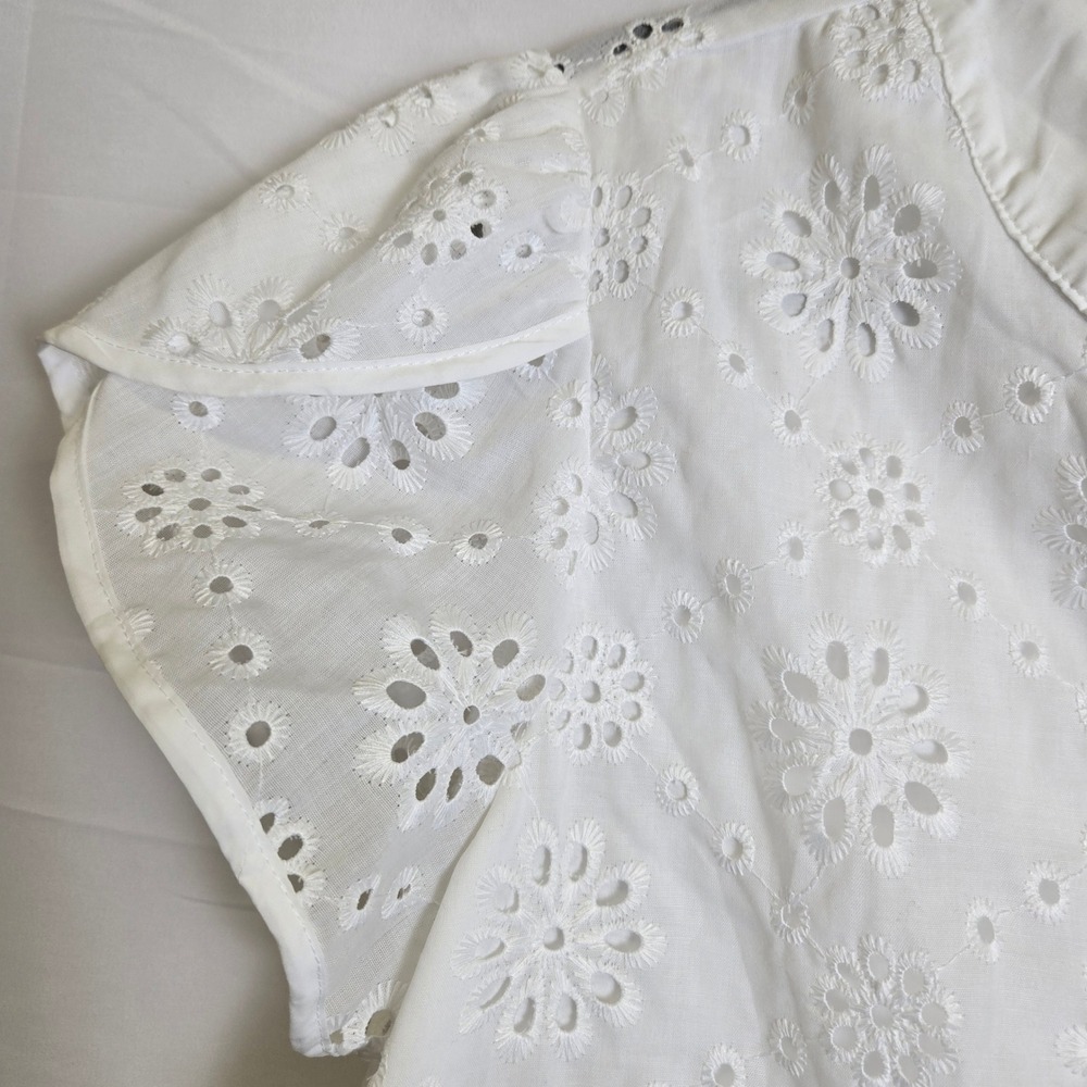 Kate Krasin Short Sleeve V-neck Eyelet Blouse, Cottage Spring Summer White Large - Picture 8 of 12